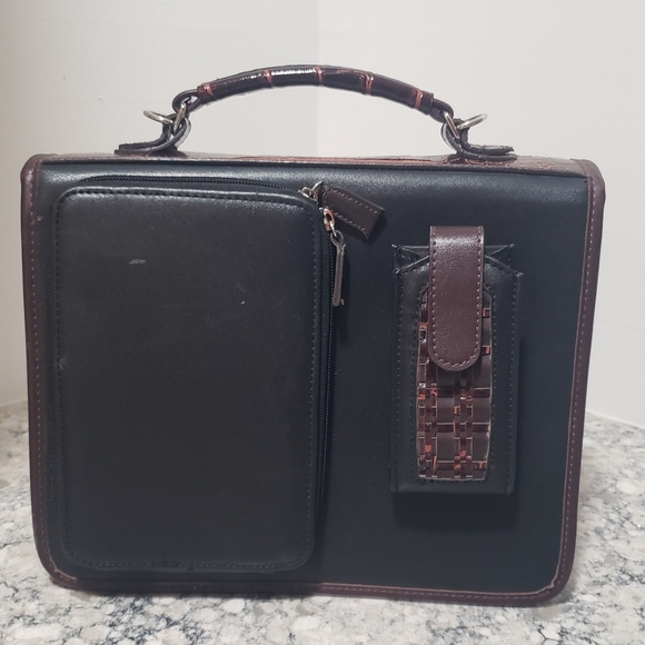 Western Croc Embossed Weaved Turnlock Briefcase Organizer Crossbody Purse - Picture 15 of 15